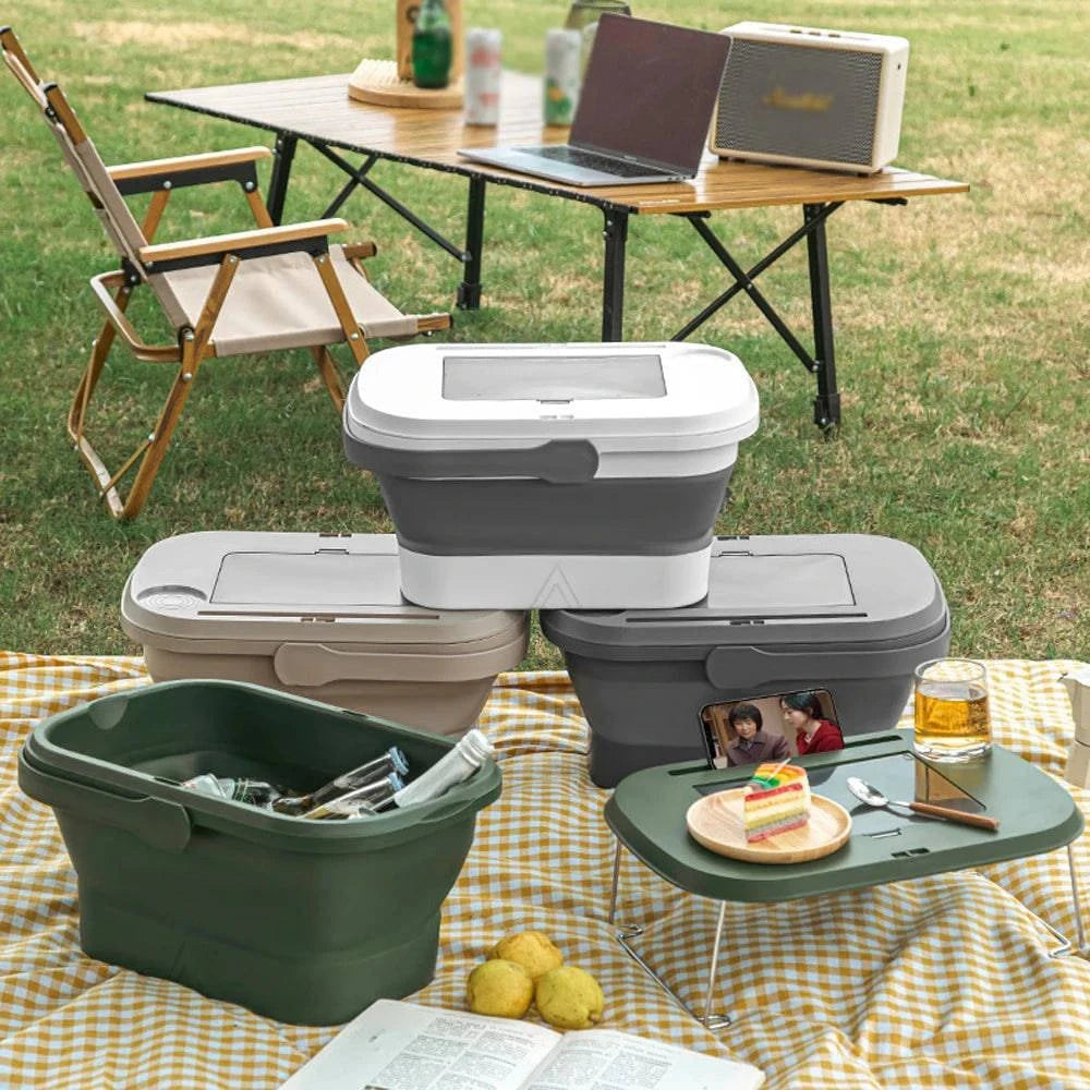 Folding Picnic Camping Storage Basket Large Capacity Outdoor Beverages and Fruits Storage Box Portable Spring Outing Hand Bucket-WAYBIKER
