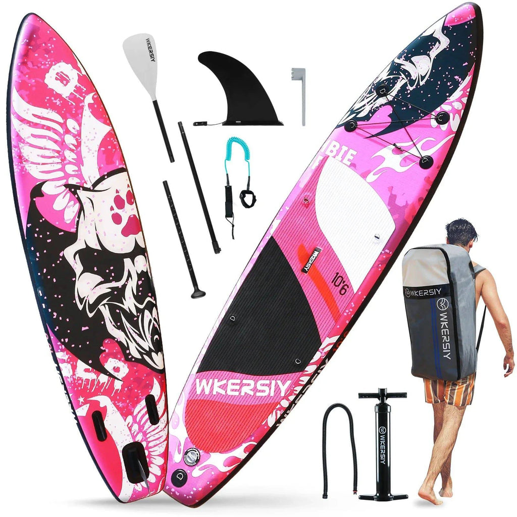 Inflatable Stand Up Paddleboard SUP Board 6" Thick SUP Surfboard Surf Set with Paddleboard Surf Fin Coiled Leash Inflator Pump-WAYBIKER