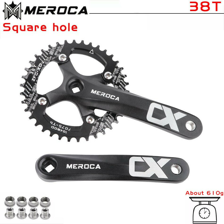 MEROCA Bicycle Crank Chainwheel 104BCD MTB Bike Crankset Aluminum Alloy with Bottom 170mm Crank Black 32/34/36/38/40/42T Plate-WAYBIKER