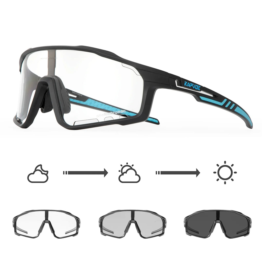 KAPVOE Men‘s Photochromic Cycling Glasses MTB Bike Finishing Sunglasses UV400 Outdoor Bicycle Glasses Women Road Glasses-WAYBIKER