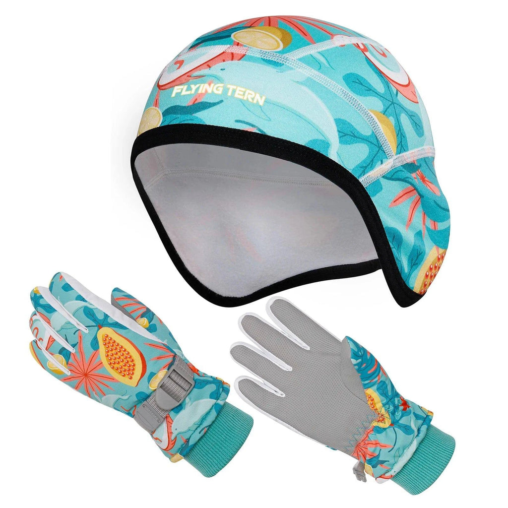 Winter Warm Beanie Hat and Gloves 2 Piece Set for Kids Windproof Ski Beanie Cap with Mittens for Cold Weather Skiing Skating-WAYBIKER
