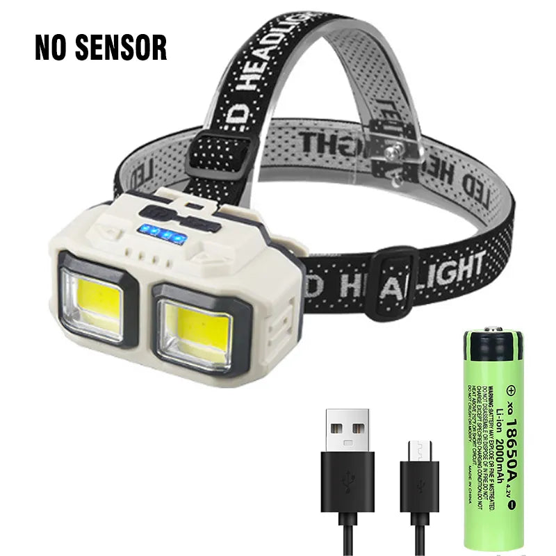Powerful COB HeadlampTorch USB Rechargeable Flashlight Headlight Waterproof Head Light Camping Fishing Mining Light Lamp Torch-WAYBIKER