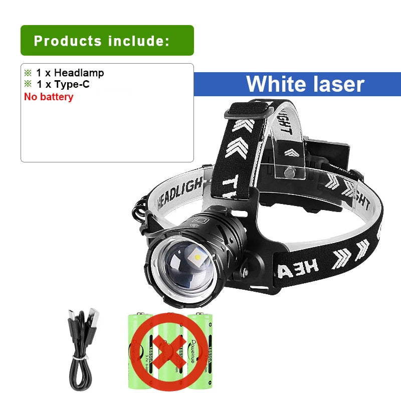 Latest Super Bright White Laser Headlight USB Rechargeable Zoom Headlamp High Power Head Torch Camping Fishing Headlight Lantern-WAYBIKER