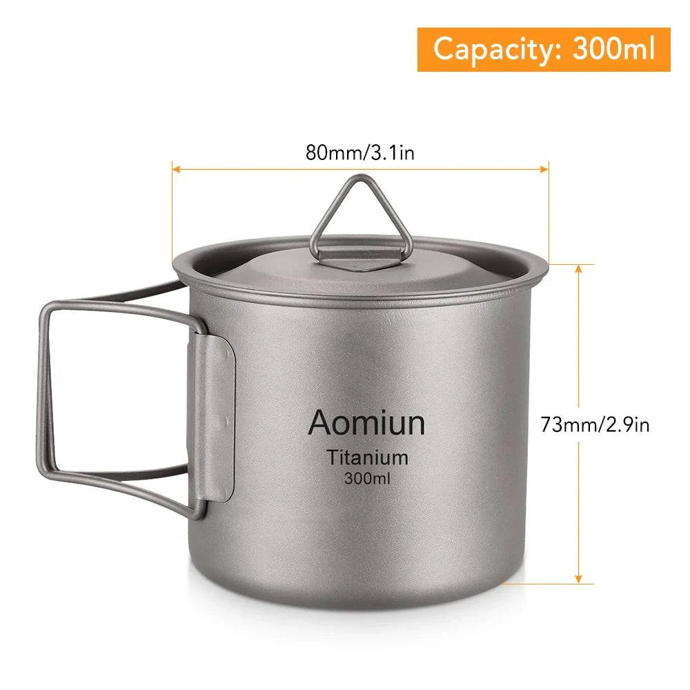Ultralight Titanium Cup Outdoor Portable Cup Set Water Cups Mug with Foldable Handle Tableware for Hiking Camping Equipment-WAYBIKER