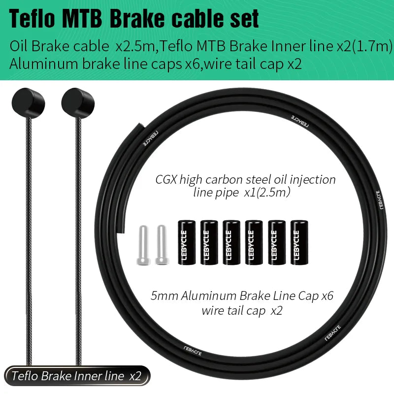 Lebycle MTB Road Bike 2pc Brake Line 1.7m Derailleur Shift Inner Wire 1.55/2.1m Brake Hose 2.5m Teflon Coated Bicycle Cable-WAYBIKER