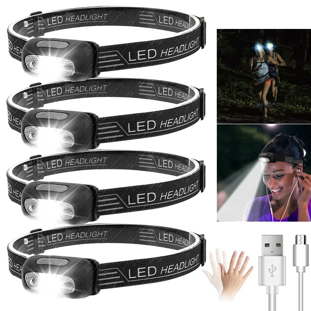 LED Headlamp USB Rechargeable Sensor Head Lamp with Built-in Battery Mini Waterproof Head Flashlight for Outdoor Camping Hiking-WAYBIKER
