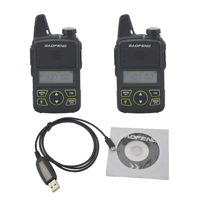 2pieces Baofeng Walkie Talkie BF-t1 UHF 400-470MHz 20CH 1W Mini Pocket Ham FM Two Way Radio with Earpiece USB Programming Cable-WAYBIKER