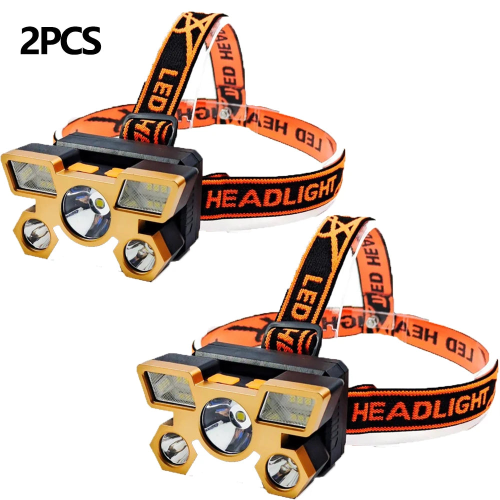 Outdoor High brightness 5LED Headset flashlight Outdoor household portable USB rechargeable Fishing miner lamp Strong headlight-WAYBIKER