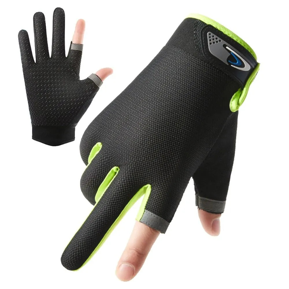 1Pair Men Fishing Gloves Women Two Finger Cut Male Touchscreen Angling Anti-Slip Sun-Proof Breathable Cycling Fitness Gloves-WAYBIKER