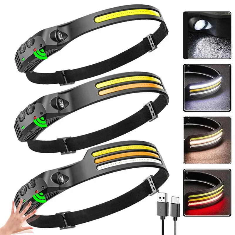 Powerful LED Induction Headlamp Built in Battery USB Rechargeable Waterproof Headlight Outdoor Night Running Camping Search Lamp-WAYBIKER
