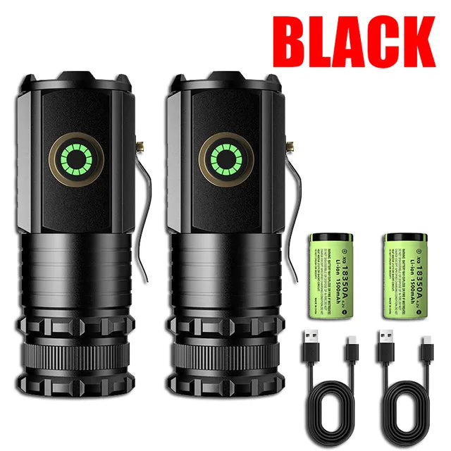 2000LM Powerful LED Flashlight Super Bright Mini EDC Keychain Light USB Rechargeable Torch Camping Lantern with Power Indicator-WAYBIKER
