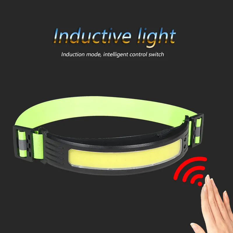 COB Strong Light Rechargeable Headlamp Red Light Warning Light Portable Outdoor COB Fishing Camping Night Running Headlights-WAYBIKER