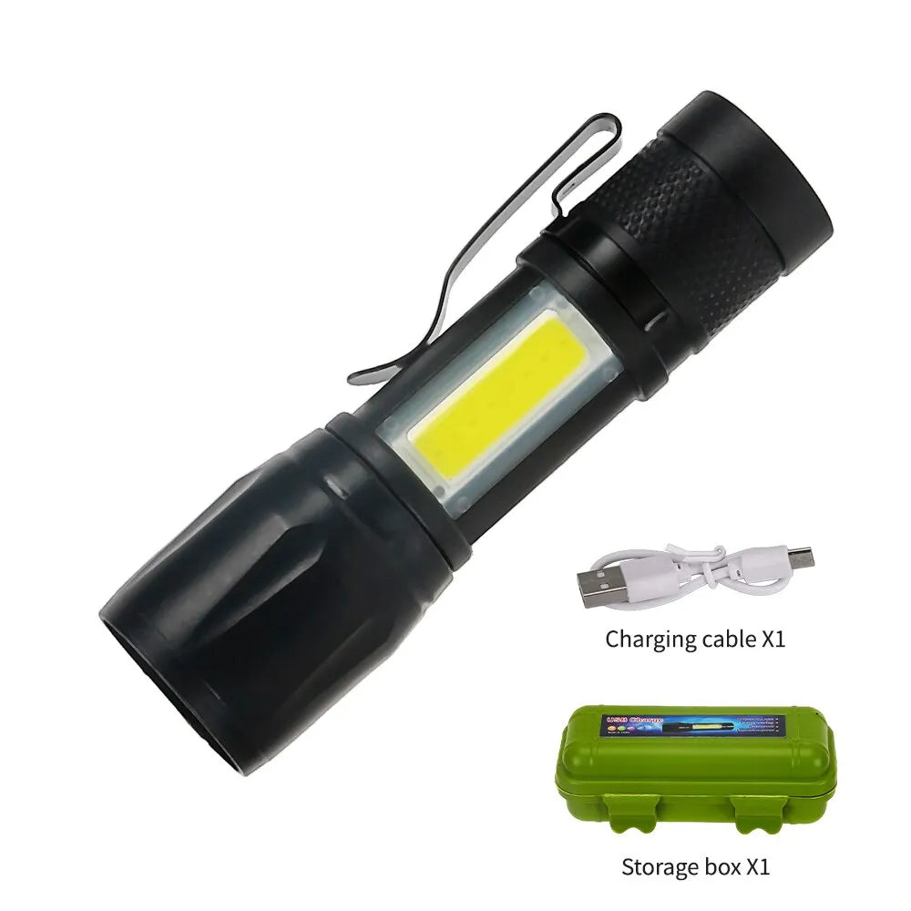 Mini Torch LED Rechargeable Flashlight Portable USB Charging Flashlight High Power Bank Camping Waterproof Long Range Lantern-WAYBIKER