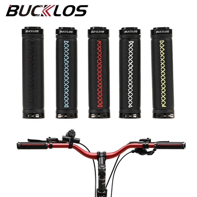 BUCKLOS Leather Bicycle Grip Lock on Mountain Bike Grips Double Lock Ring Mtb Grips Ultralight Bike Handlebar Grip MTB Part-WAYBIKER
