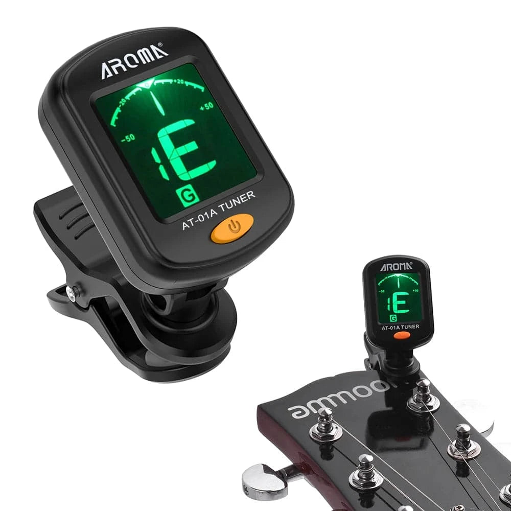 AROMA AT-01A Rotatable Clip-on Tuner LCD Display Compact Size Clip-on Tuner for Chromatic Guitar Bass Ukulele-WAYBIKER