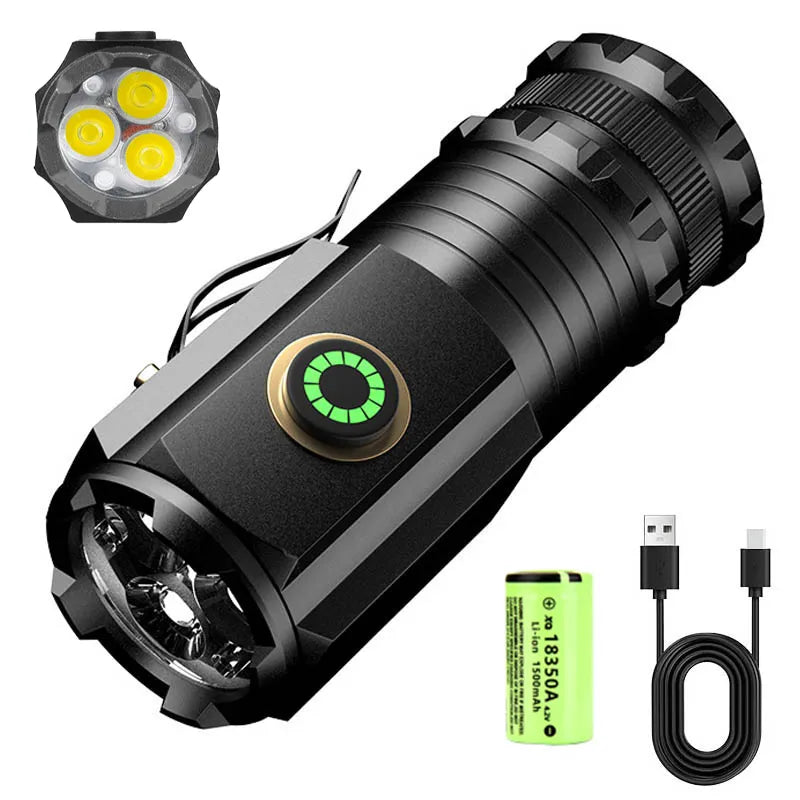 3 LED Flashlight 18350 Torch 1800LM ATR Luminus SST20 Rechargeable USB C Light IP68 Waterproof with Magnet for Hiking Camping-WAYBIKER