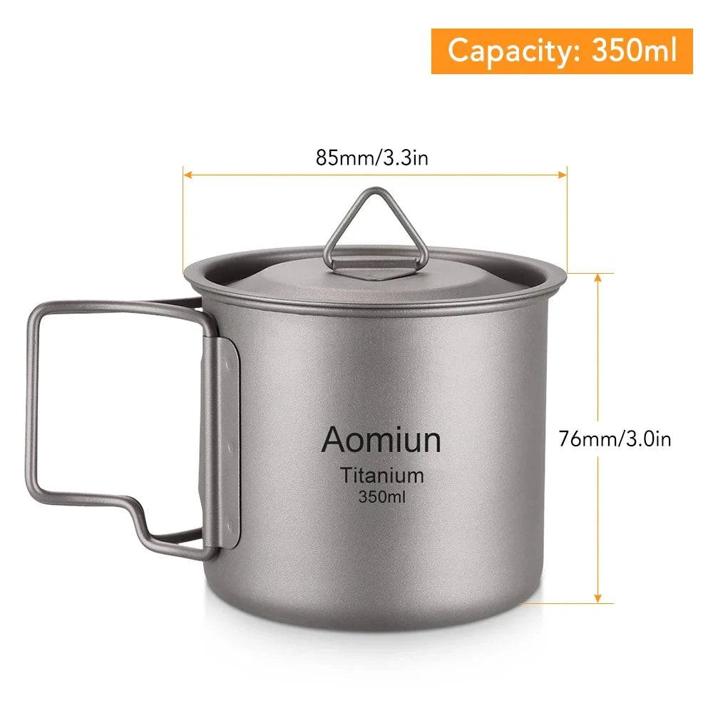 Ultralight Titanium Cup Outdoor Portable Cup Set Water Cups Mug with Foldable Handle Tableware for Hiking Camping Equipment-WAYBIKER