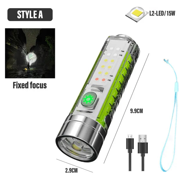 Super Bright LED Flashlight With White/red/blue/purple Side Light Strong Magnets 30W LED Wick Lighting USB Rechargeable Lamp-WAYBIKER