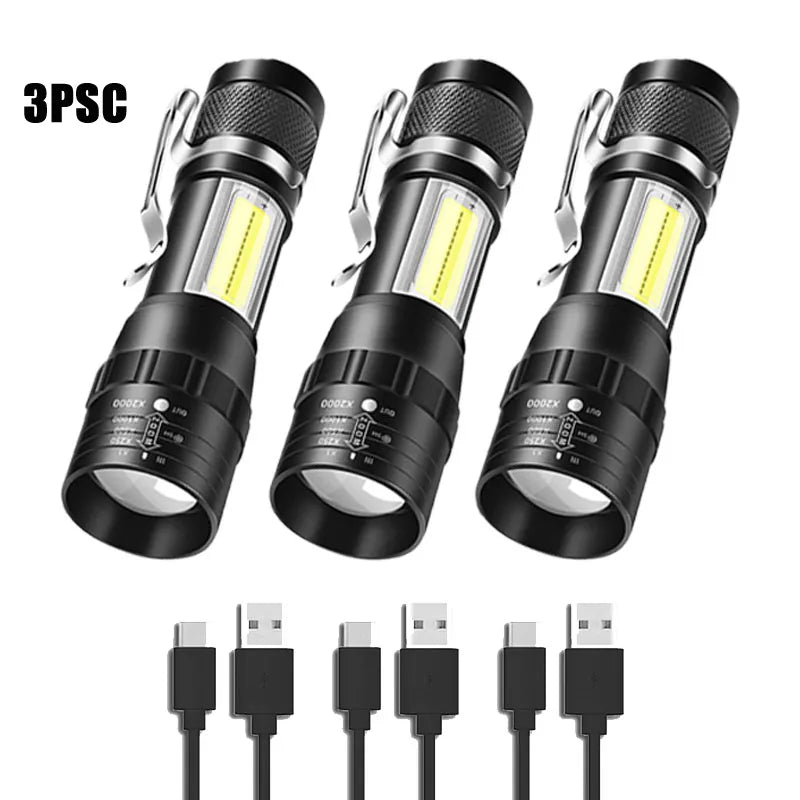 Portable Zoom LED Rechargeable Flashlight 3 Lighting Modes Long Range Camping Light Mini Torch Waterproof  Built In Battery-WAYBIKER