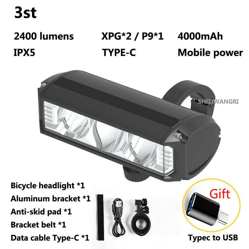 MTB Bike Light Front Rechargeable Led Flashlight Bicycle Light 4000mAh Front and Rear Headlight Bicycle Accessories