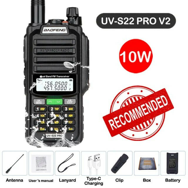 Baofeng UV-S22 Pro V2 10W IP68 Waterproof Walkie Talkie Dual Band Radio VHF UHF CB Ham Radio UV-9R Plus Portable Two Way Radio-WAYBIKER