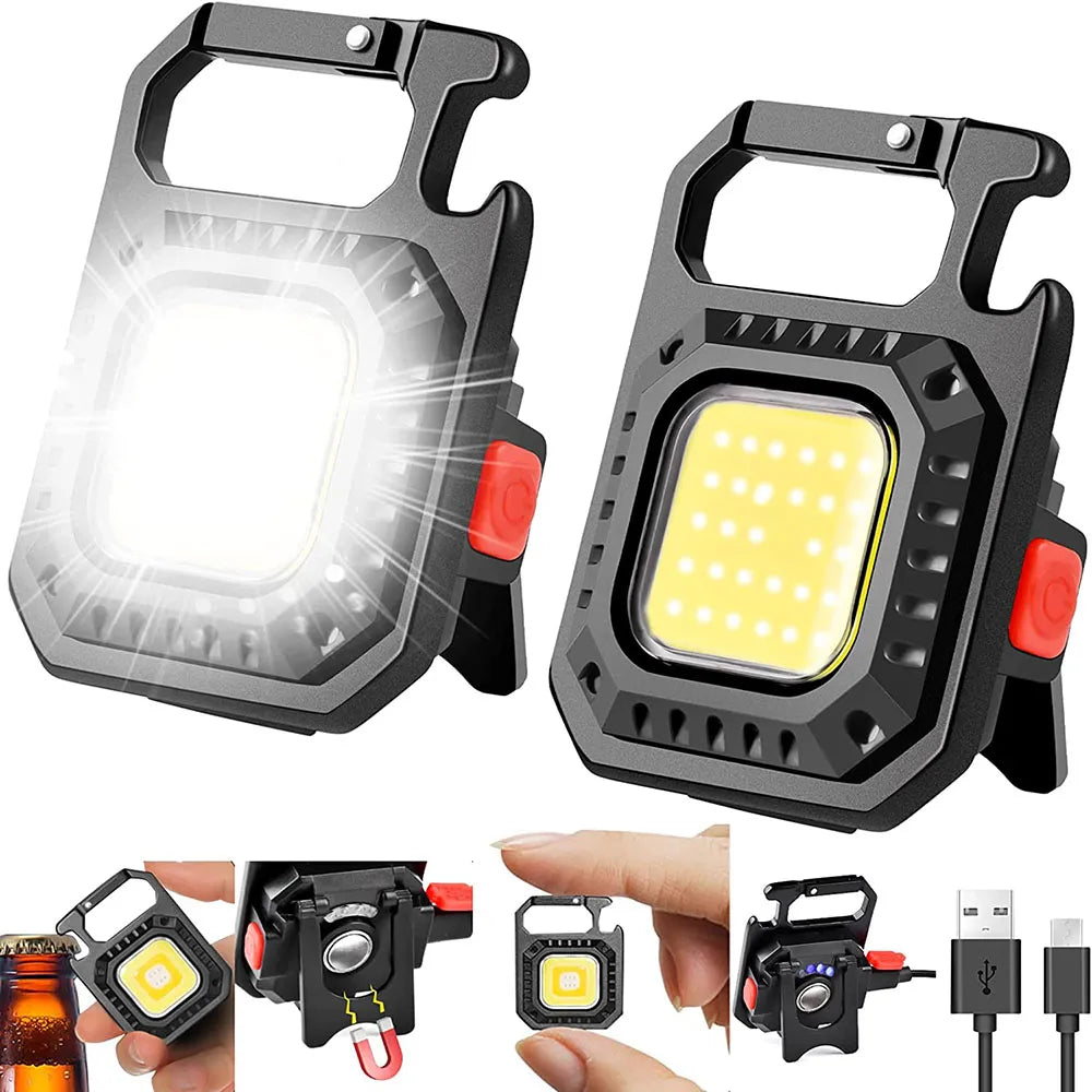 COB Keychain Flashlight 1000Lumens Bright Rechargeable Portable Pocket Flashlight 3 Light Modes Light with Folding Brack-WAYBIKER