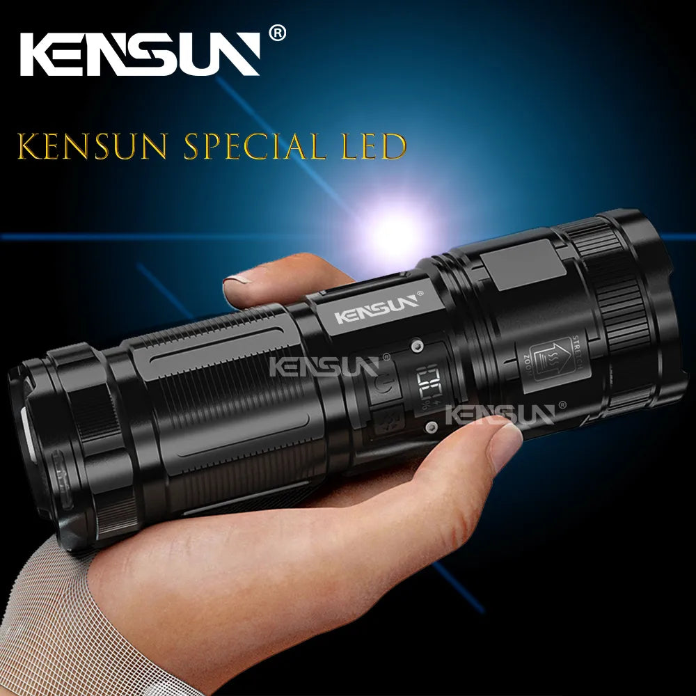 High Power Long Range LED Flashlight With Display COB Tail Light lantern Built-in battery Rechargeable Type-C Torch for Fishing-WAYBIKER