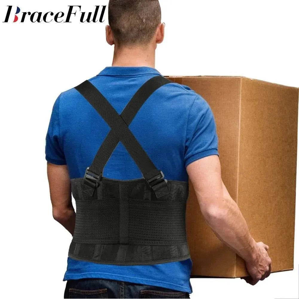 Back Brace Men Women Lumbar Support for Heavy Lifting Lower Back Support Belt with Removable Suspenders-Adjustable Back Belt-WAYBIKER