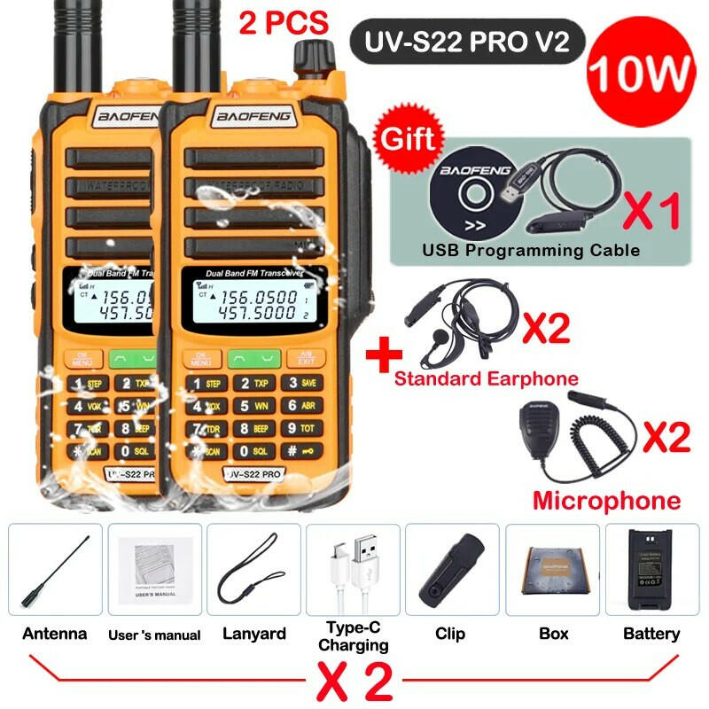 2PACK BAOFENG UV-S22 Pro V2 Waterproof High Power Dual Band CB Radio Type-C Charger Long Range Ham Walkie Talkie Two Way Radio-WAYBIKER