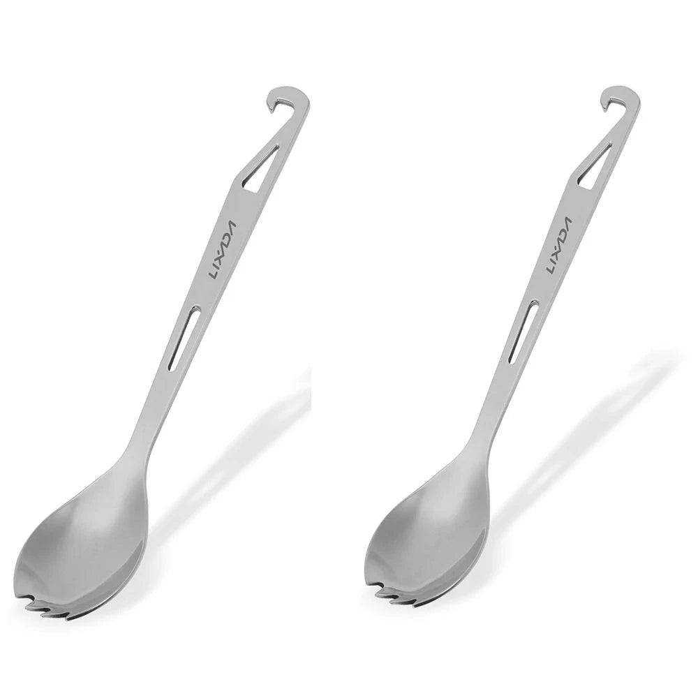 Lixada Stainless Steel Spork Long Handle Spork with Bottle Opener Lightweight Outdoor Dinner Spork Flatware for Travel Camping-WAYBIKER