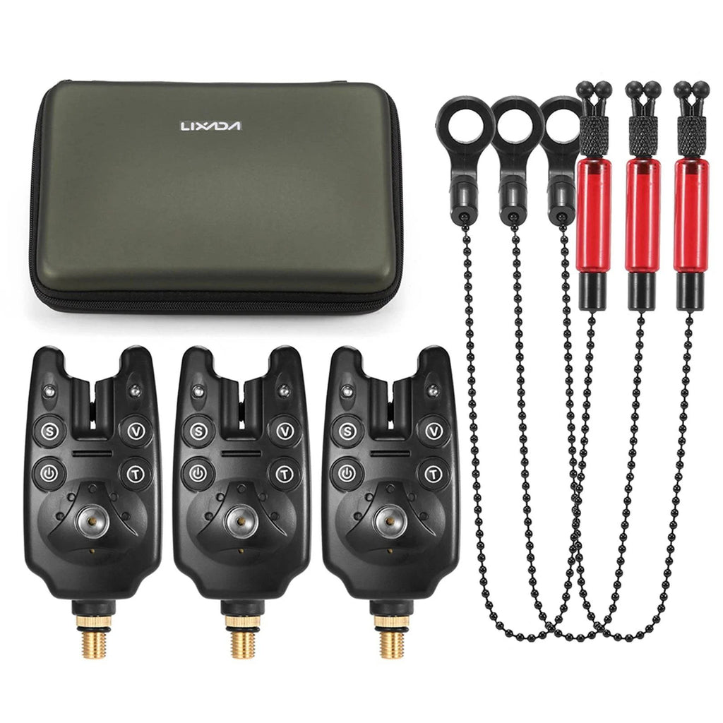 Lixada Fishing Bite Alarms Chain Alert Swinger Set LED Alarm Indicator Alert Fishing Swinger Fishing Tackle with Zippered Box-WAYBIKER