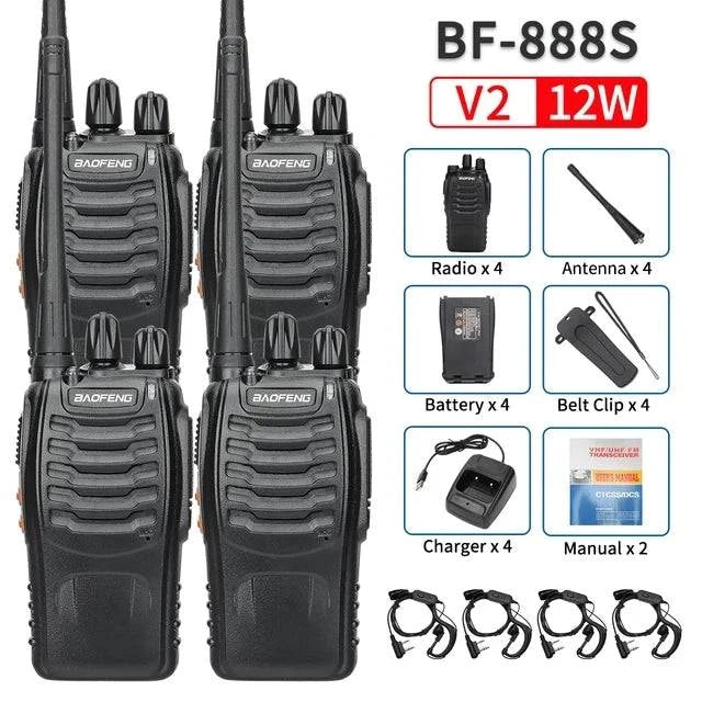 2/4PCS Baofeng BF-888S 12W Walkie Talkie Dual Band Portable Long Range Standby UHF 400-470MHz USB Ham Two Way Radio for Hunting-WAYBIKER