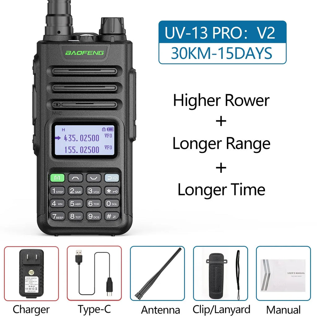 BaoFeng UV-13 PRO V1 V2 High Power Dual Band Walkie Talkie Type C Charger 16 KM Long Range UV13 Transceiver Ham Two Way Radio-WAYBIKER