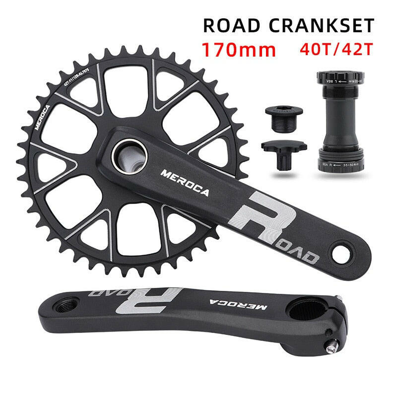 MEROCA Road Bike Crankset 170mm Aluminum Alloy 1x9/10/11/12 Speed Hollow 40T 42T Single Chainring Road Bike Crank-WAYBIKER