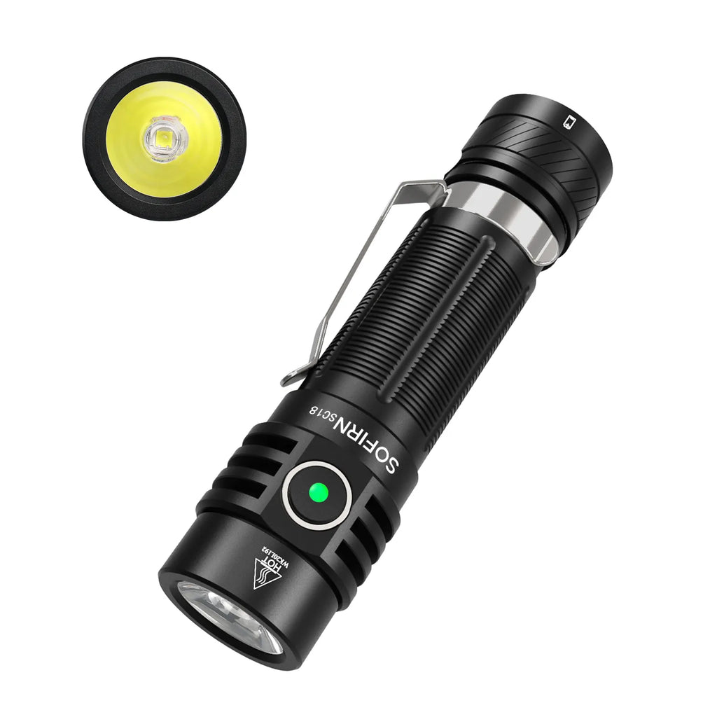 Sofirn SC18 1800lm EDC Flashlight USB C Rechargeable SST40 LED 18650 Torch TIR Optics Lens Lantern with Power indicator-WAYBIKER
