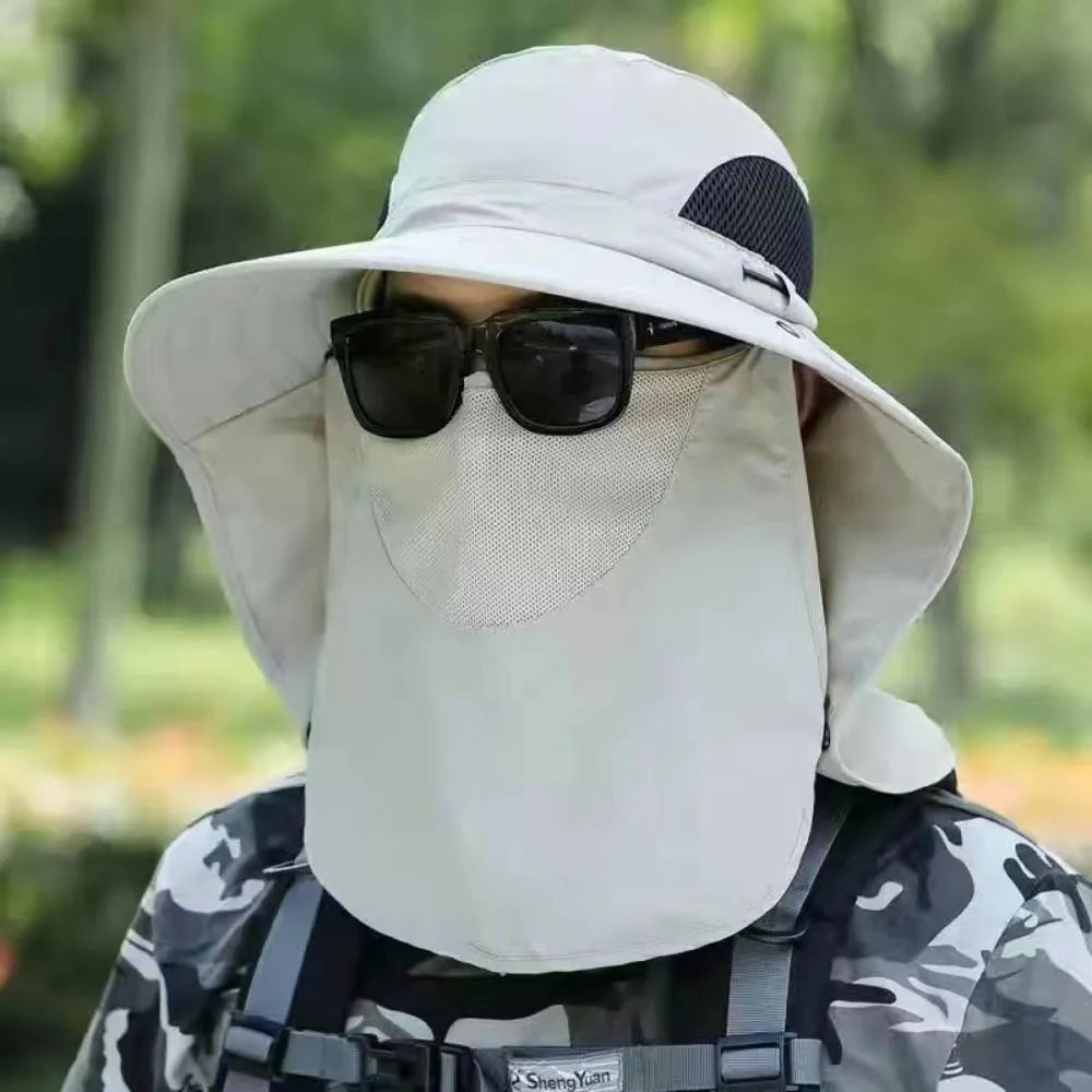 Full Face Cover Sun Cap Fishing Hat With Mask Summer Sun Protection Wide Brim Women Men Sun Cap Mountaineering Hunting Hiking-WAYBIKER