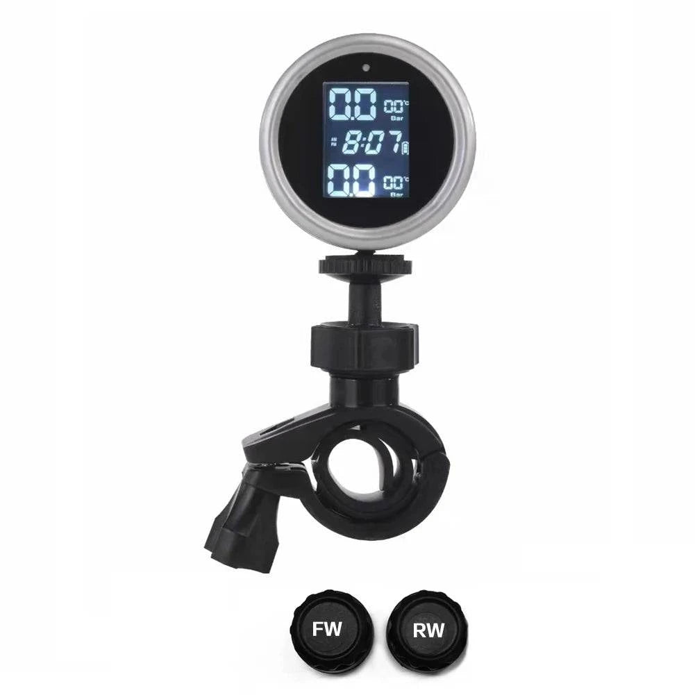 Universal Motorcycle Solar Intelligent Tire Pressure Monitor Waterproof Digital Display Set Temperature Battery Time Display-WAYBIKER