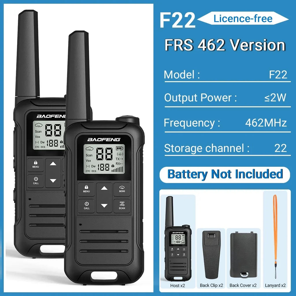 2PCS Baofeng F22 PMR FRS Mini Walkie Talkie Waterproof Type-C Licence-free NOAA Portable Two Way Ham Radio for Hunting