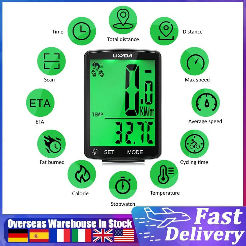 LIXADA Wireless MTB Bike Computer Mountain Bike Speedometer IPX6 Waterproof Temperature Measuring Stopwatch Cycling Accessories-WAYBIKER