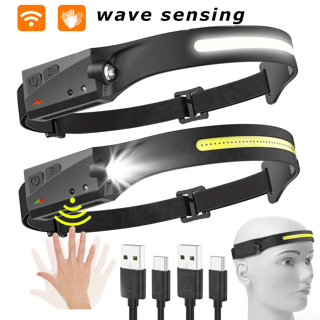 COB Headlamp Built in Battery USB Rechargeable Outdoor Portable Night Light Waterproof Led Camping Headlamp-WAYBIKER