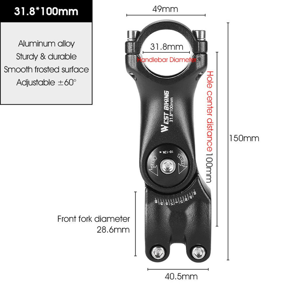 WEST BIKING Adjustable Bicycle Handlebar Stem 60 Degree Aluminum Alloy Bike Handlebar Riser Road Bike Front Fork Stem Adapter-WAYBIKER