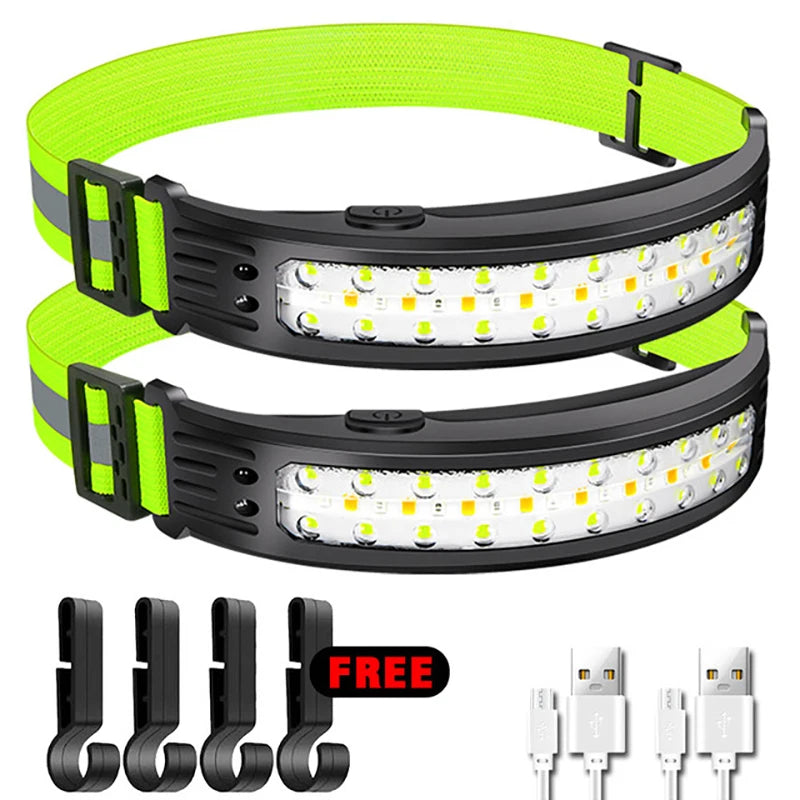 Led Headlamp Sensor Headlight Rechargeable Waterproof Search Light Head Flashlight 6 Lighting Modes for Camping Fishing Hiking-WAYBIKER