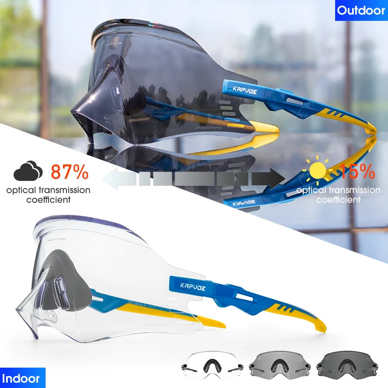 Kapvoe-Photochromic Sports Sunglasses for Man Road MTB Bicycle Glasses Riding Goggle Sports Eyewear Bike Women Cycling Glasses