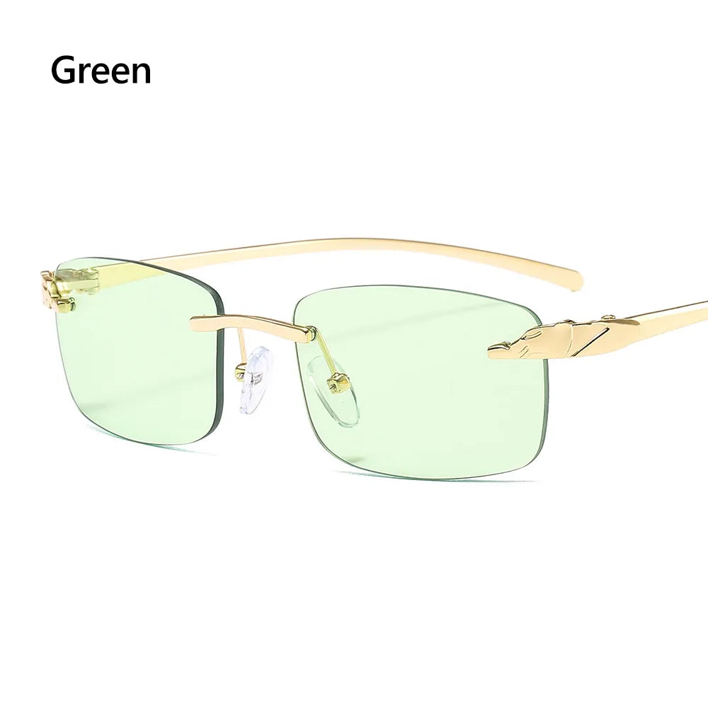 Unique Cheetah Metal Sun Glasses Rimless Rectangle Sunglasses Small Frame Clear Lens Sunglasses Candy Colors Eyewear-WAYBIKER