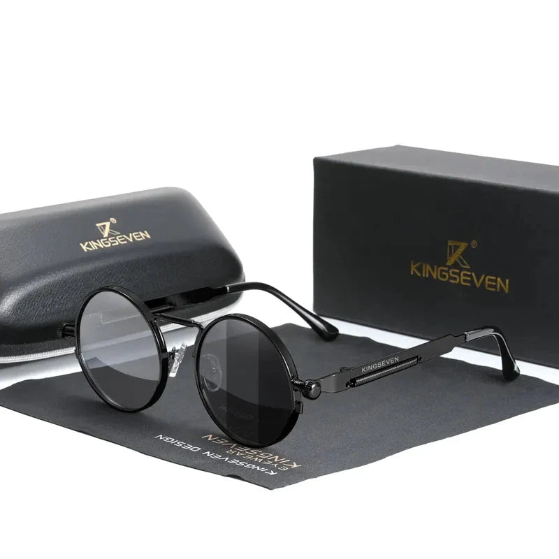 KINGSEVEN High Quality Gothic Steampunk Sunglasses Polarized Men Women Brand Designer Vintage Round Metal Frame Sun Glasses-WAYBIKER