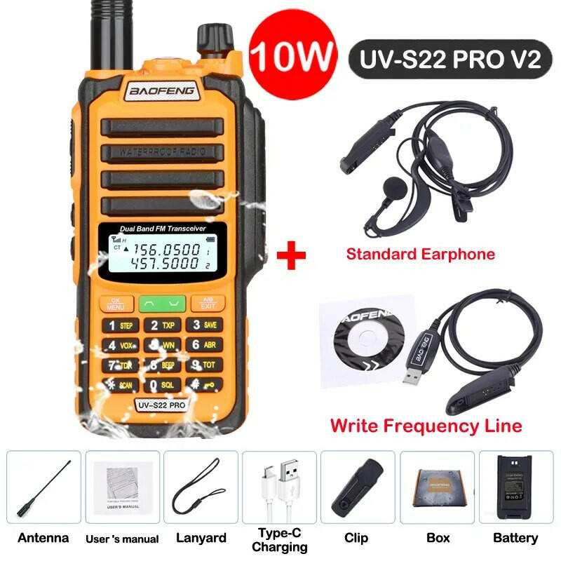 2023 Baofeng UV S22 PRO V2 IP68 Waterproof 10W Power Walkie Talkie Type-C Charger FM Radio UHF VHF Long Range Upgrade UV-9R Plus-WAYBIKER