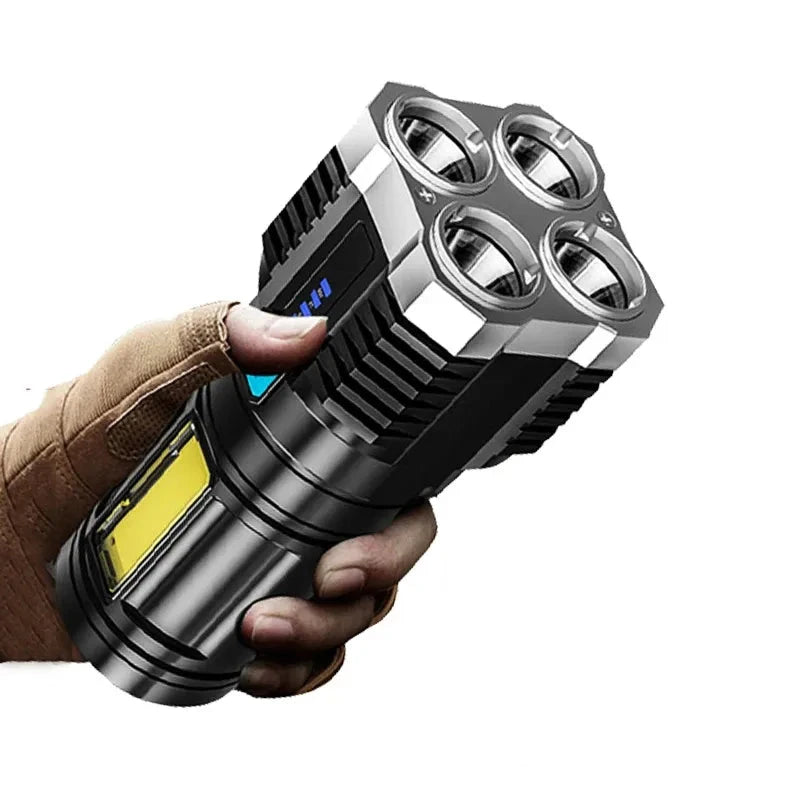 4-5 Core LED Flashlight COB Strong Side Light Outdoor Portable Home Torch USB Rechargeable Flashlight Lantern With Power Display-WAYBIKER