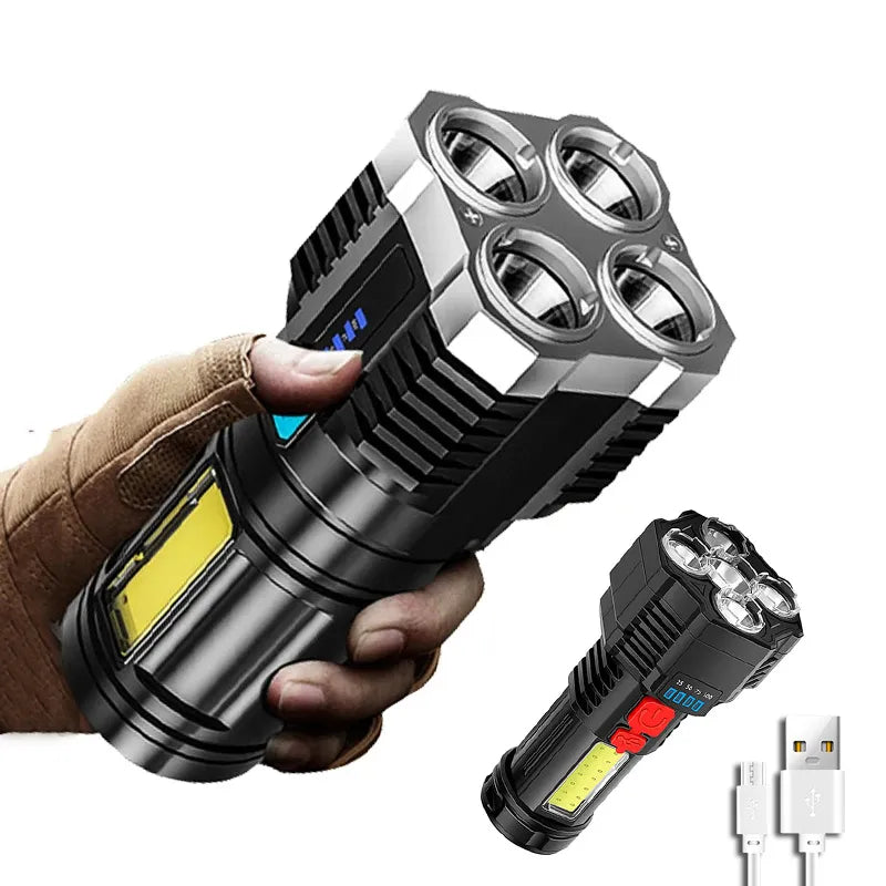 4-5 Core LED Flashlight COB Strong Side Light Outdoor Portable Home Torch USB Rechargeable Flashlight Lantern With Power Display