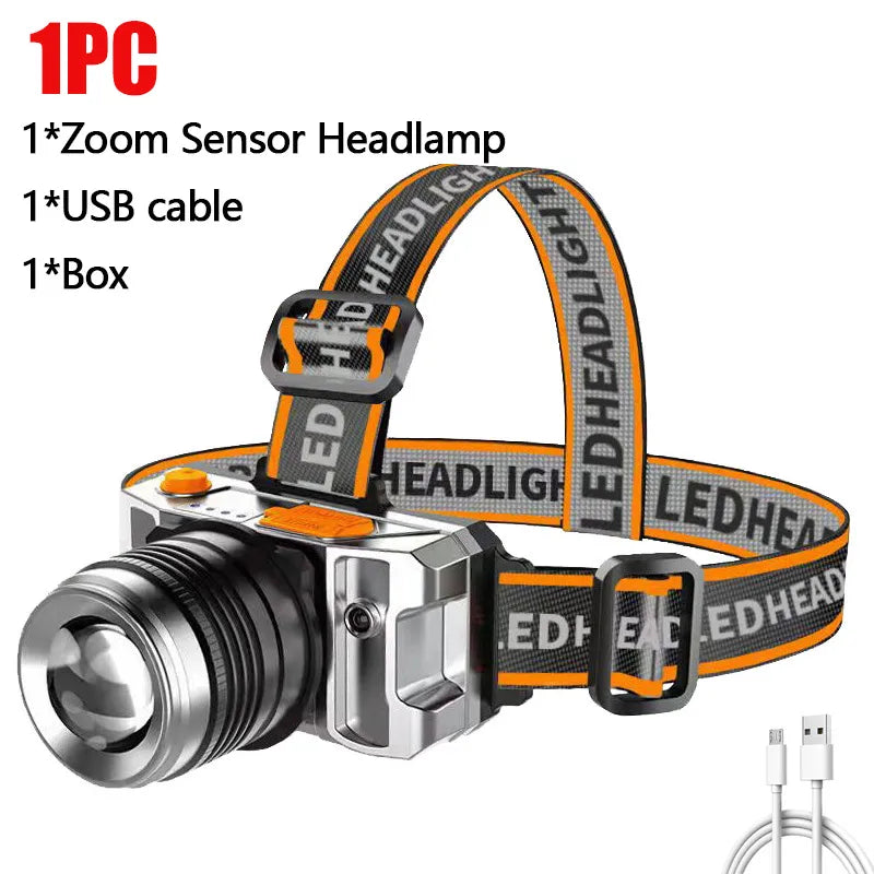 Rechargeable Headlamp 2000mah Super Bright Torch Light T51 Induction LED Headlight Waterproof Camping Mobile Power Bank Flashing-WAYBIKER