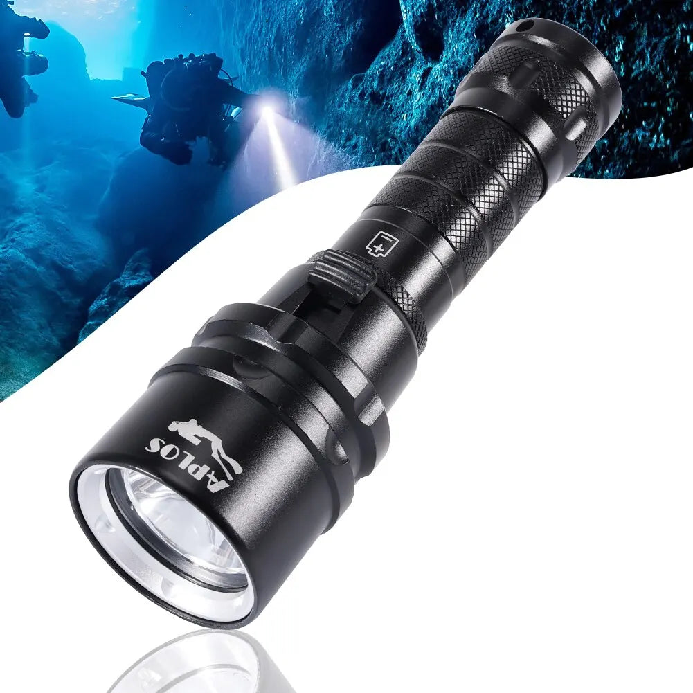 APLOS AP20 Dive Light, 2000 Lumens Scuba Diving Flashlight, IPX8 Waterproof Underwater Torch with Rechargeable Battery Charger-WAYBIKER